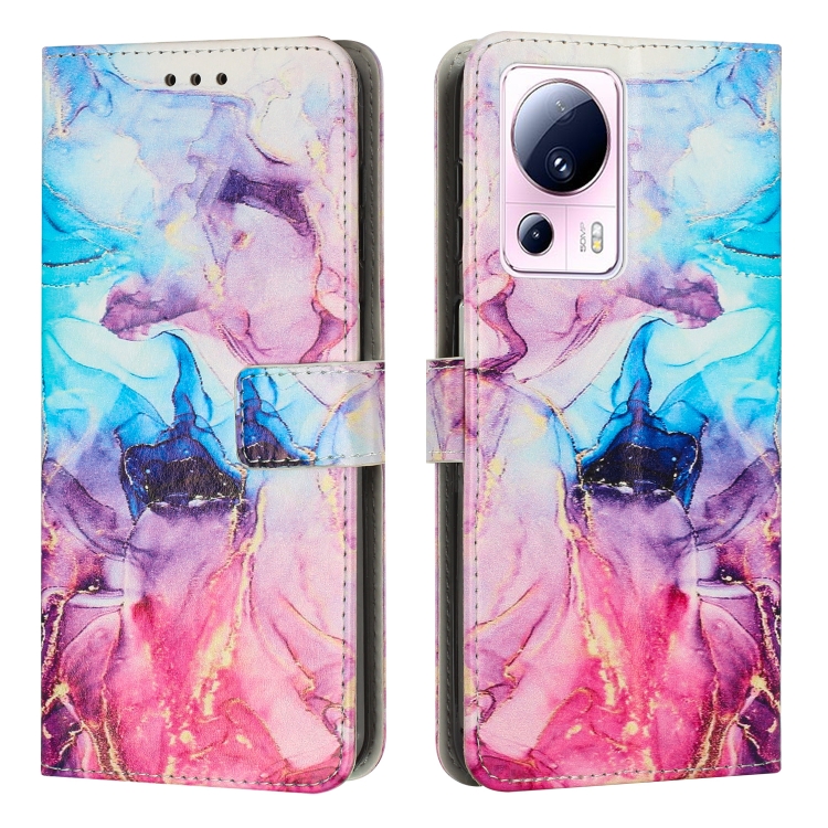 

For Xiaomi Civi 2 / 13 Lite Painted Marble Pattern Leather Phone Case(Pink Purple)