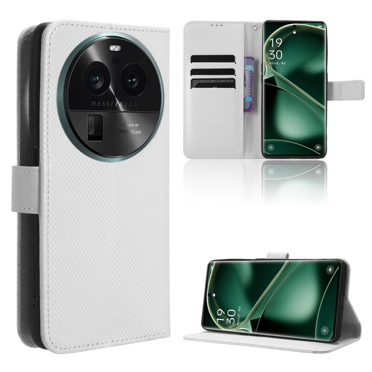 

For OPPO Find X6 Pro Diamond Texture Leather Phone Case(White)