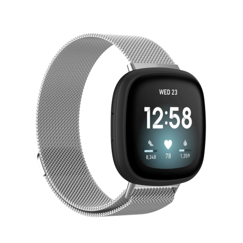 

For Fitbit Versa 4 / 3 Milanese Magnetic Metal Weave Watchband, Small Size(Silver)