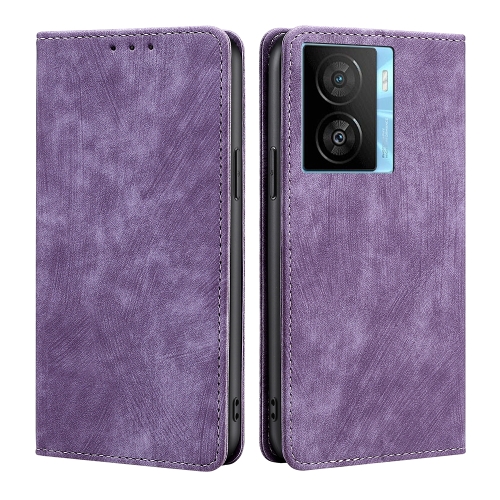 

For vivo iQOO Z7x RFID Anti-theft Brush Magnetic Leather Phone Case(Purple)
