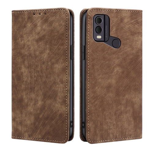 

For Nokia C22 RFID Anti-theft Brush Magnetic Leather Phone Case(Brown)