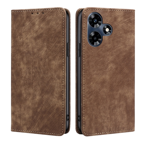 

For Infinix Hot 30 4G RFID Anti-theft Brush Magnetic Leather Phone Case(Brown)