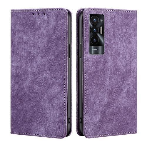 

For Tecno Pova 5G RFID Anti-theft Brush Magnetic Leather Phone Case(Purple)