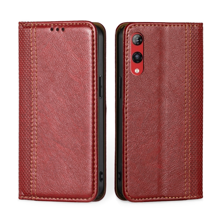 

For Rakuten Hand 4G Grid Texture Magnetic Flip Leather Phone Case(Red)