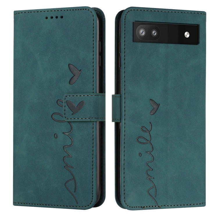

For Google Pixel 7a Skin Feel Heart Pattern Leather Phone Case(Green)