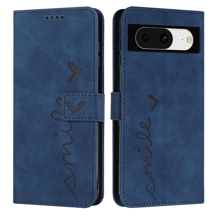 

For Google Pixel 8 Skin Feel Heart Pattern Leather Phone Case(Blue)