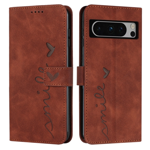 

For Google Pixel 8 Pro Skin Feel Heart Pattern Leather Phone Case(Brown)