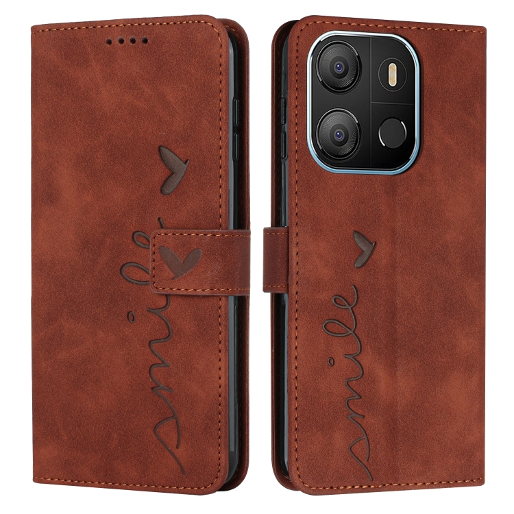 

For Tecno Pop 7 Skin Feel Heart Pattern Leather Phone Case(Brown)