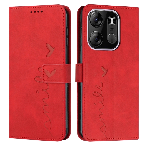 

For Tecno Pop 7 Pro Skin Feel Heart Pattern Leather Phone Case(Red)