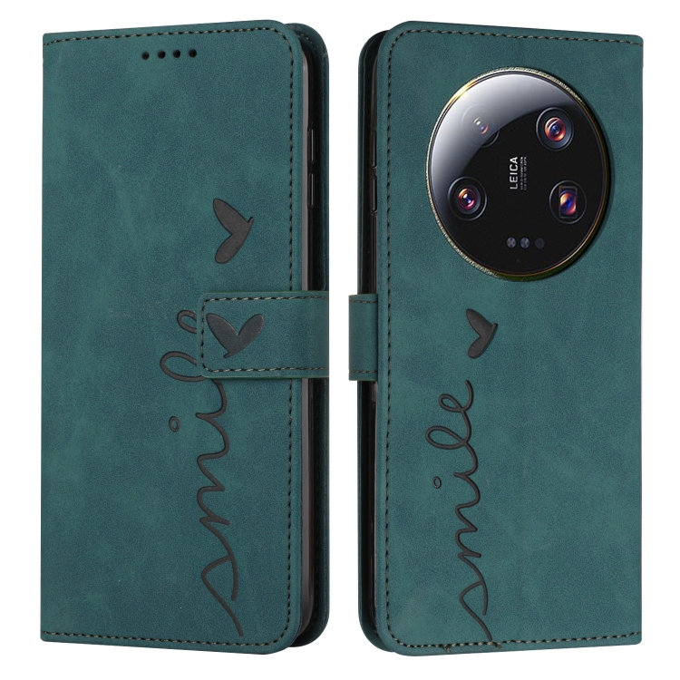 

For Xiaomi 13 Ultra Skin Feel Heart Pattern Leather Phone Case(Green)