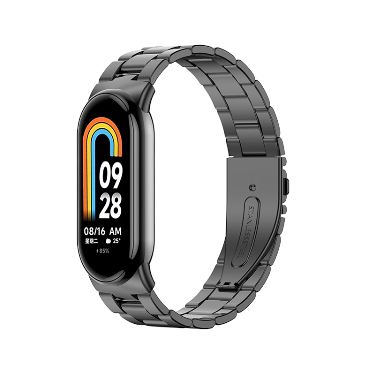 

For Xiaomi Mi Band 8 Milanese Three-bead Metal Watch Band(Black)