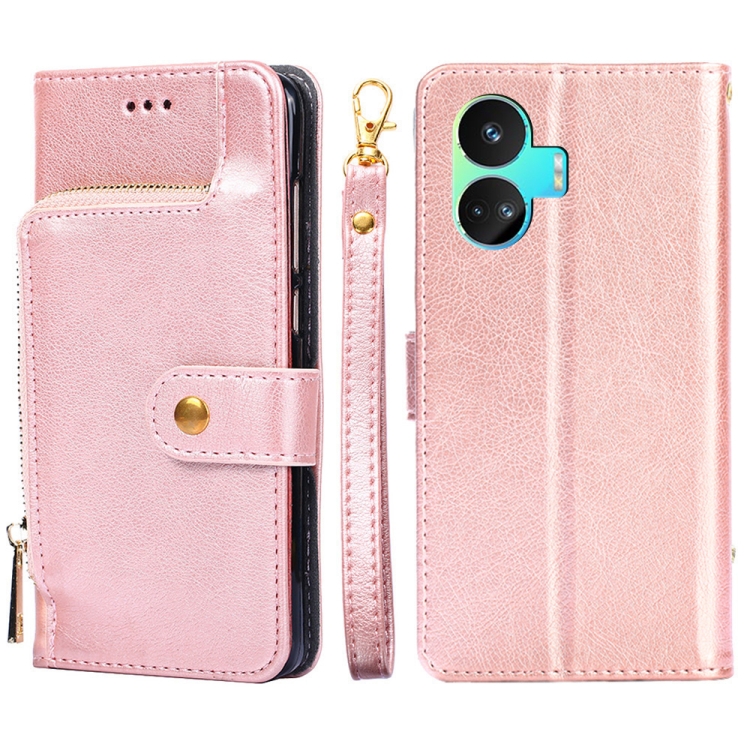 

For Realme GT Neo5 SE Zipper Bag Leather Phone Case(Rose Gold)