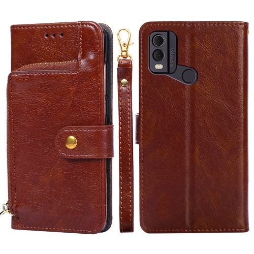 

For Nokia C22 Zipper Bag Leather Phone Case(Brown)