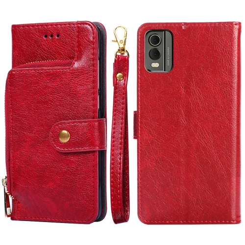 

For Nokia C32 Zipper Bag Leather Phone Case(Red)