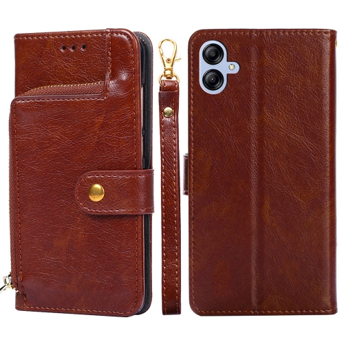 

For Samsung Galaxy A04e 4G Zipper Bag Leather Phone Case(Brown)