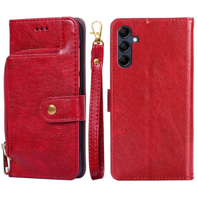 

For Samsung Galaxy M14 5G Zipper Bag Leather Phone Case(Red)