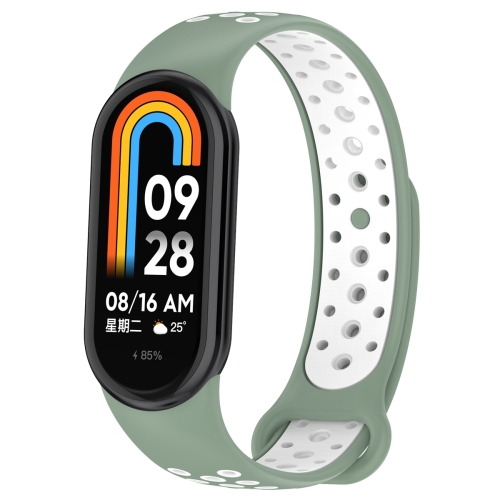 For Xiaomi Mi Band 8 Sports Two Color Silicone Watch Band(Light Green White) смарт часы watch 8 t800 promax 6in1 dt100