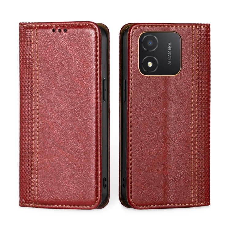 

For Honor X5 4G Grid Texture Magnetic Flip Leather Phone Case(Red)
