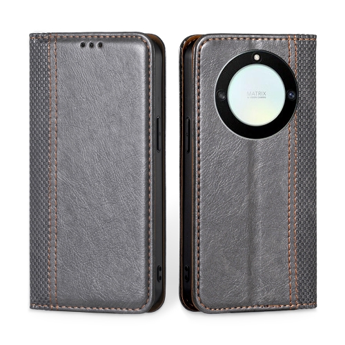 

For Honor X40 Grid Texture Magnetic Flip Leather Phone Case(Grey)