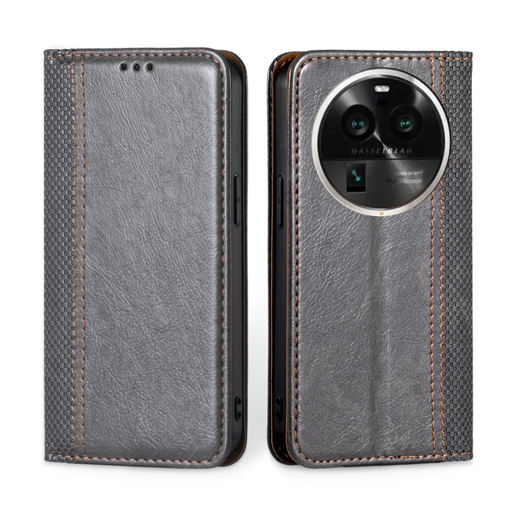 

For OPPO Find X6 Pro 5G Grid Texture Magnetic Flip Leather Phone Case(Grey)