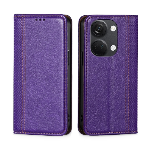 

For OnePlus Ace 2V 5G Grid Texture Magnetic Flip Leather Phone Case(Purple)