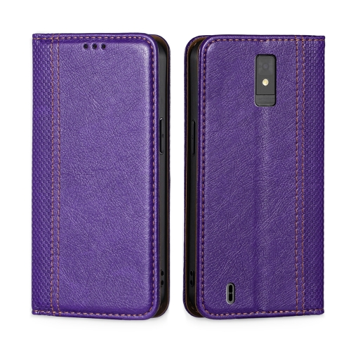

For ZTE Blade A32 Grid Texture Magnetic Flip Leather Phone Case(Purple)