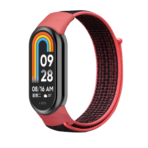 For Xiaomi Mi Band 8 Loop Nylon Replacement Watch Band(Red Black)