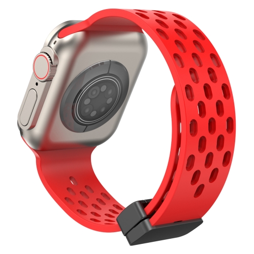 Magnetic Clasp Silicone Watch Band For Apple Watch Ultra 49mm&Watch Ultra 2 49mm / Series 9&8&7 45mm / SE 3&SE 2&6&SE&5&4 44mm / 3&2&1 42mm(Red)