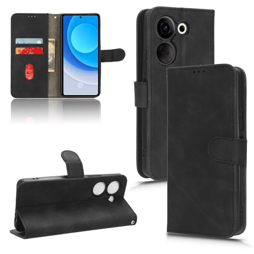 For TECNO Camon 20 Pro Skin Feel Magnetic Flip Leather Phone Case(Black) for xiaomi redmi 12c attraction flip holder leather phone case orange
