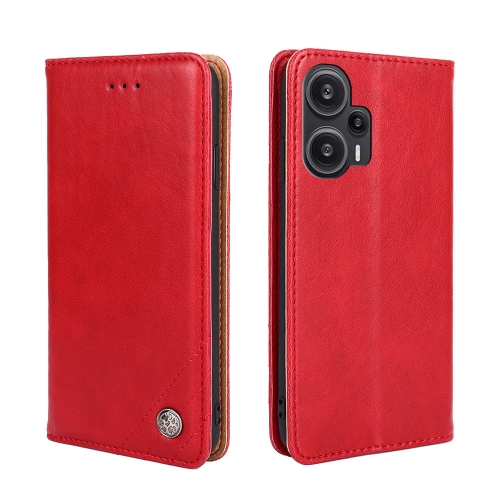 

For Xiaomi Redmi Note 12 Turbo Non-Magnetic Retro Texture Horizontal Flip Leather Phone Case(Red)