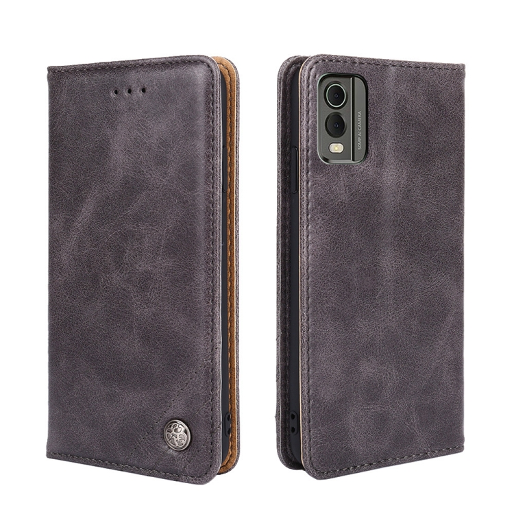 

For Nokia C32 Non-Magnetic Retro Texture Horizontal Flip Leather Phone Case(Grey)