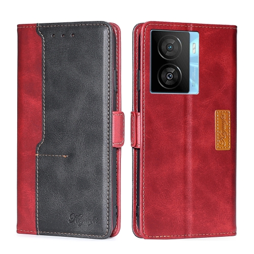 

For vivo iQOO Z7x Contrast Color Side Buckle Leather Phone Case(Red + Black)