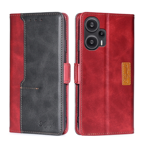 

For Xiaomi Redmi Note 12 Turbo Contrast Color Side Buckle Leather Phone Case(Red + Black)