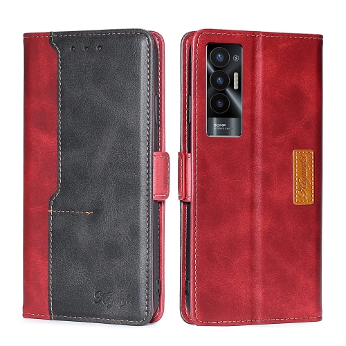 

For Tecno Pova 5G Contrast Color Side Buckle Leather Phone Case(Red + Black)