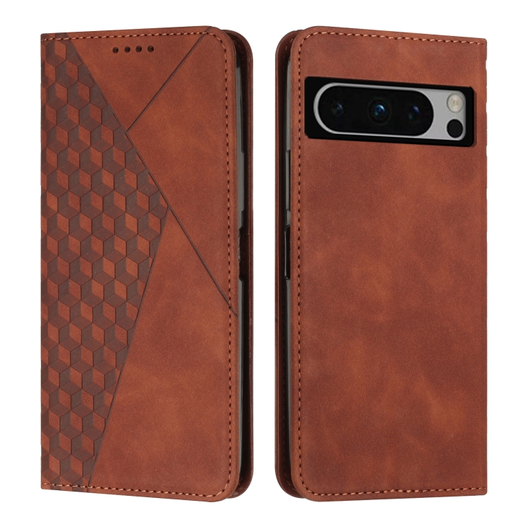 

For Google Pixel 8 Pro Diamond Pattern Skin Feel Magnetic Leather Phone Case(Brown)