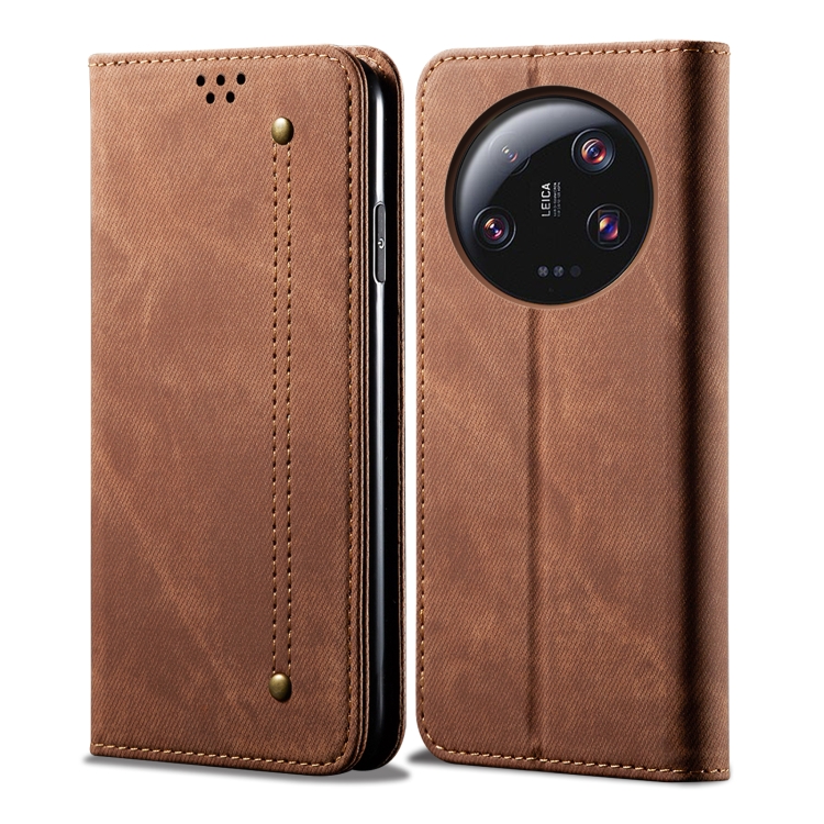 

For Xiaomi 13 Ultra Denim Texture Casual Style Flip Leather Phone Case(Brown)