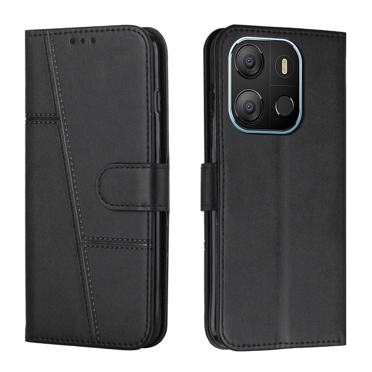 

For Tecno Pop 7 Stitching Calf Texture Buckle Leather Phone Case(Black)