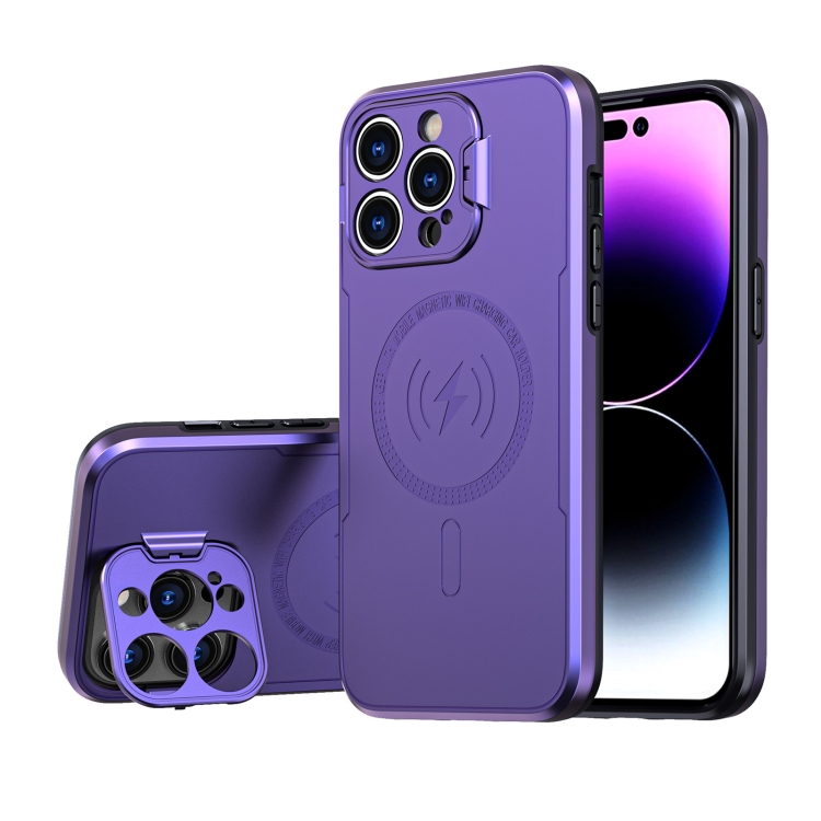 

For iPhone 12 MagSafe Magnetic Invisible Camera Holder Phone Case(Purple)