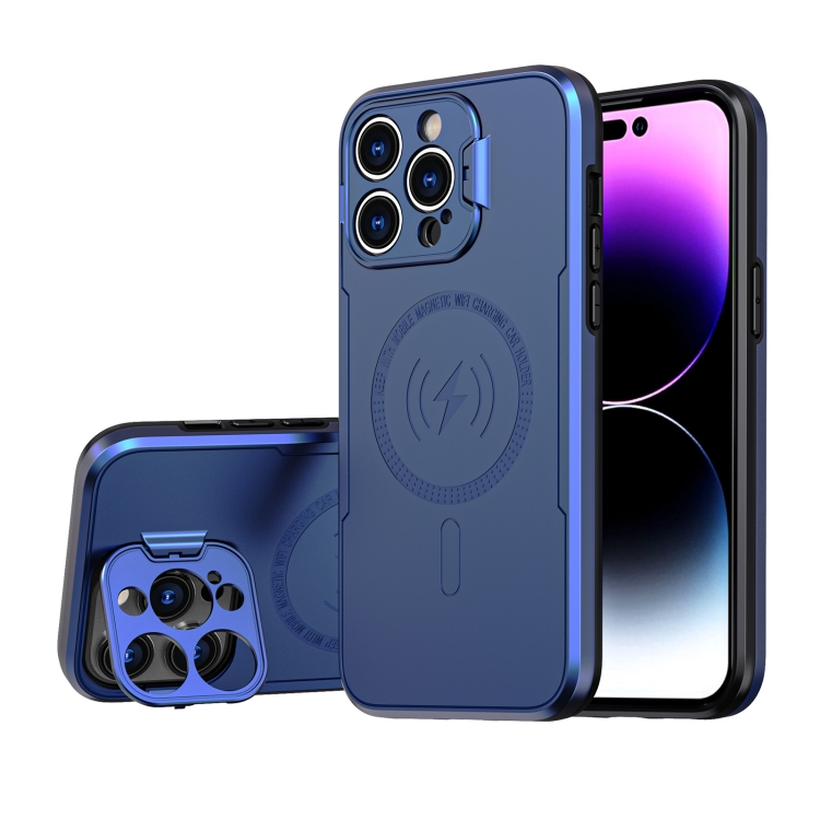 

For iPhone 12 Pro Max MagSafe Magnetic Invisible Camera Holder Phone Case(Blue)