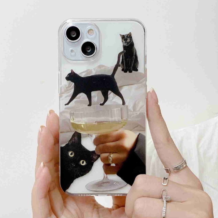 

For iPhone 14 Plus Cute Funny Cat Pattern Phone Case(Black)