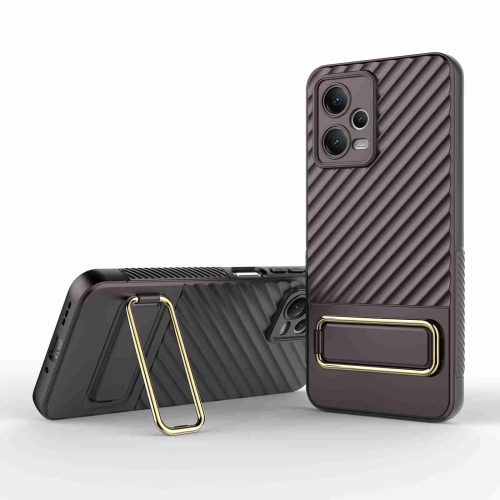 

For Xiaomi Redmi Note 12 5G Global Wavy Textured Phone Case with Lens Film(Brown)