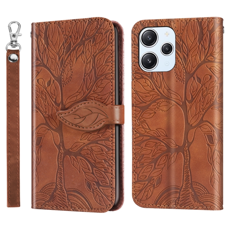 

For Xiaomi Redmi 12 4G Life of Tree Embossing Pattern Horizontal Flip Leather Phone Case(Brown)