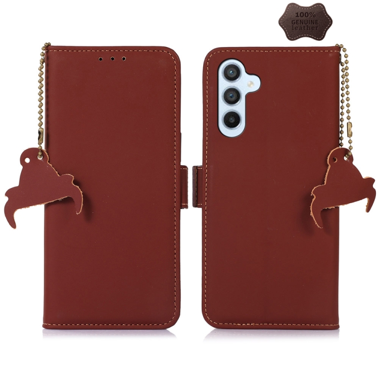 

For Samsung Galaxy M34 5G Genuine Leather Magnetic RFID Leather Phone Case(Coffee)