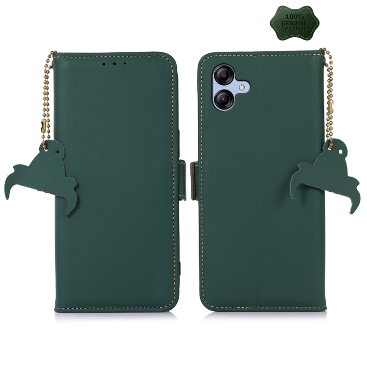 

For Samsung Galaxy A05 Genuine Leather Magnetic RFID Leather Phone Case(Green)