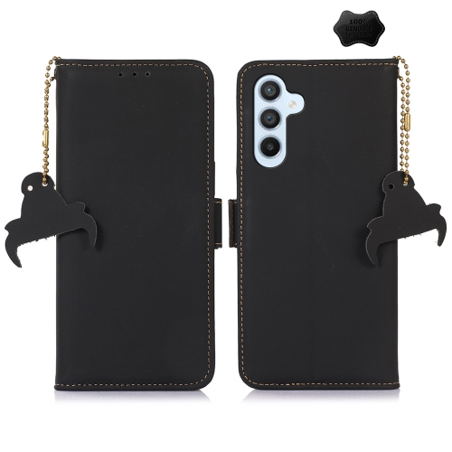 

For Samsung Galaxy A15 Genuine Leather Magnetic RFID Leather Phone Case(Black)