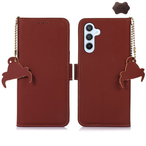 

For Samsung Galaxy A15 Genuine Leather Magnetic RFID Leather Phone Case(Coffee)