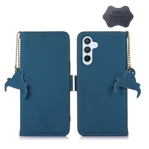 

For Samsung Galaxy S24+ 5G Genuine Leather Magnetic RFID Leather Phone Case(Blue)