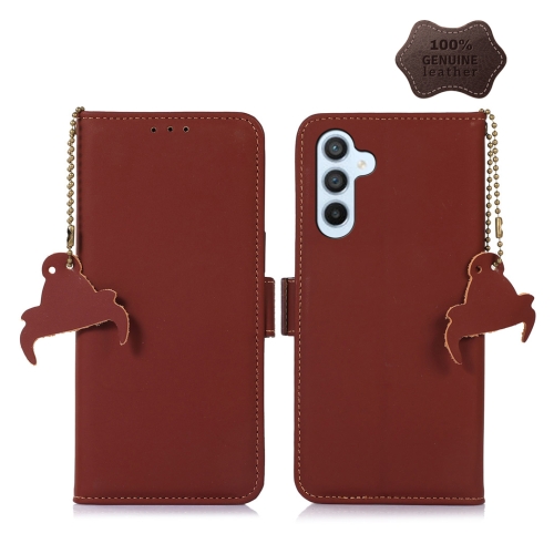 

For Samsung Galaxy S24 5G Genuine Leather Magnetic RFID Leather Phone Case(Coffee)