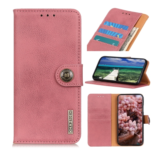 For Samsung Galaxy M54 5G KHAZNEH Cowhide Texture Horizontal Flip Leather Phone Case(Pink) 2022 men s and women s wide buckle2 5cm gu shuai new design men s and women s belt high quality cowhide leather double sided fr
