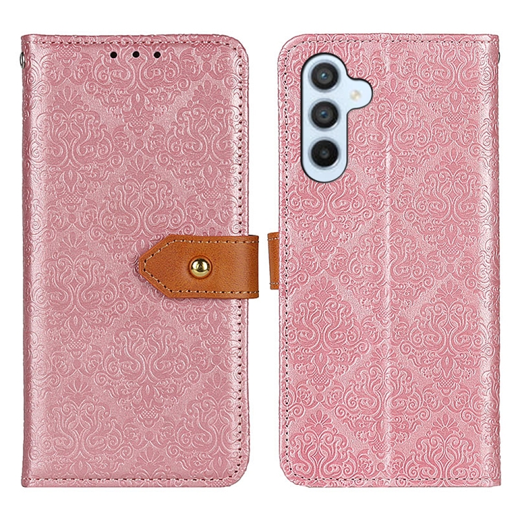 

For Samsung Galaxy S24 European Floral Embossed Leather Phone Case(Pink)